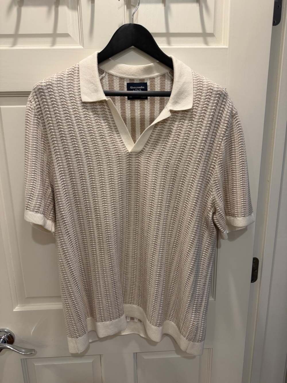 Abercrombie & Fitch Cream Open-Knit Polo